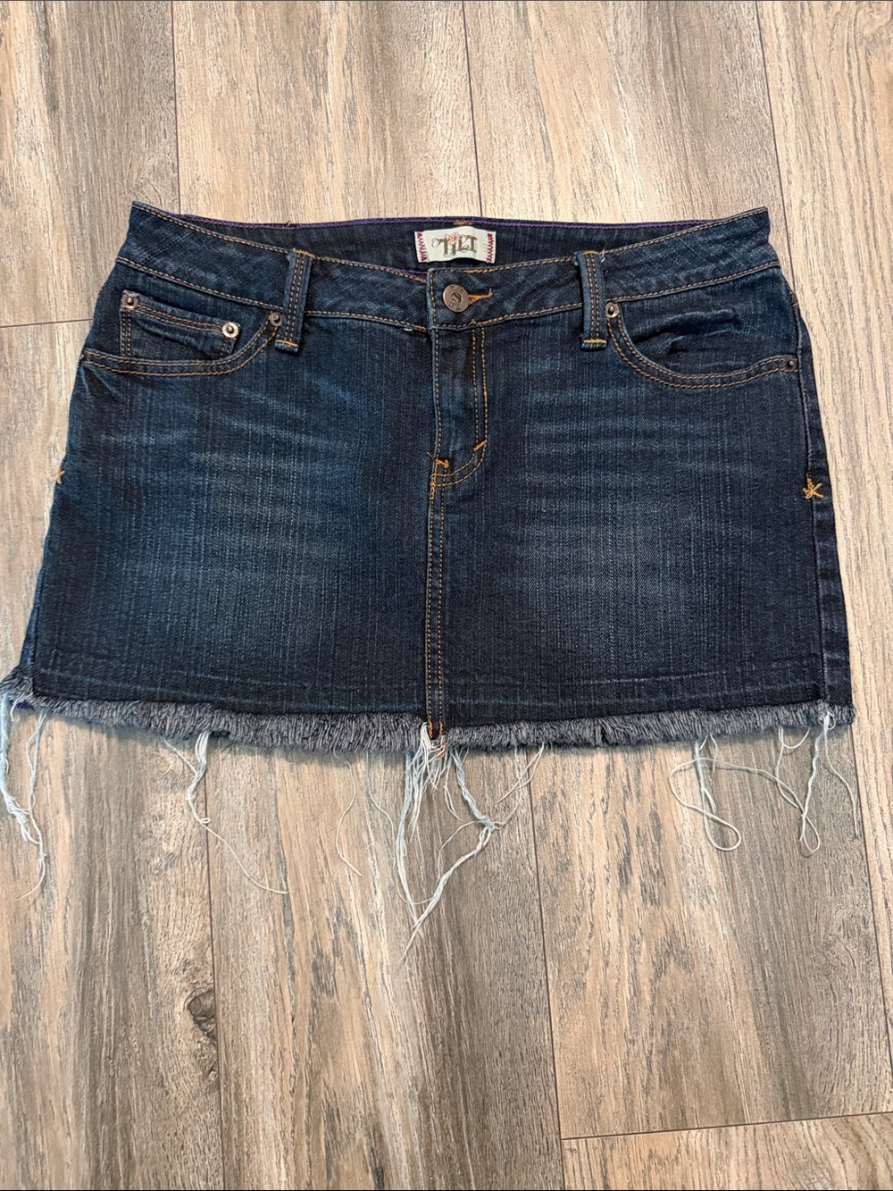 TILT Dark Blue Frayed Denim Mini Skirt